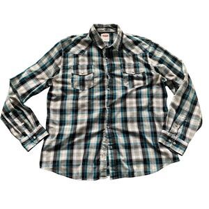 Levis Western Hipster Pearl Snaps Modern Fit Plaid Shirt men’s sz XL